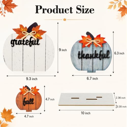 OLANRUN Fall Decor, Thanksgiving Fall Decorations for Home, 3Pcs Wooden Autumn Pumpkin Decor Sign, Farmhouse Thanksgiving Table Decorations Indoor for Office Living Room Bedroom Mantel Kitchen - Image 2