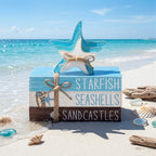 Geelin 4 Pcs Summer Beach Tiered Tray Decor Wooden Book Stack Signs, Starfish Seashell Coastal Nautical Table Centerpiece for Shelf Coffee Bar Home Kitchen Beach House Decorations - Image 6