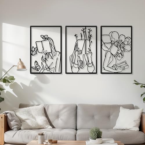 CHENGU 3 Pieces Metal Minimalist Abstract Woman Wall Art Line Drawing Wall Art Decor Single Line Female Home Hanging for Kitchen Bathroom Living Room - Image 2