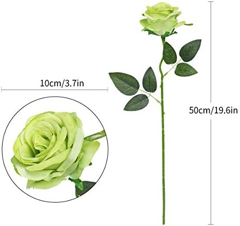 10pcs Light Green Roses Artificial Flowers, Realistic Faux Rose with Stem - Image 3