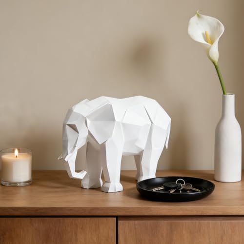 Cynkeyee Resin Elephant Statue Figurine - 4.5 in White Statues Decorations - Image 3
