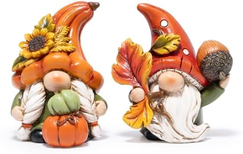 Hodao Fall Gnomes Decorations for Home, Resin Thanksgiving Figurines Decor with Pumpkin, Sunflower & Acorn, Autumn Thanksgiving Harvest Gift for Indoor Table Shelf Decor - 2 Pcs by Hodao