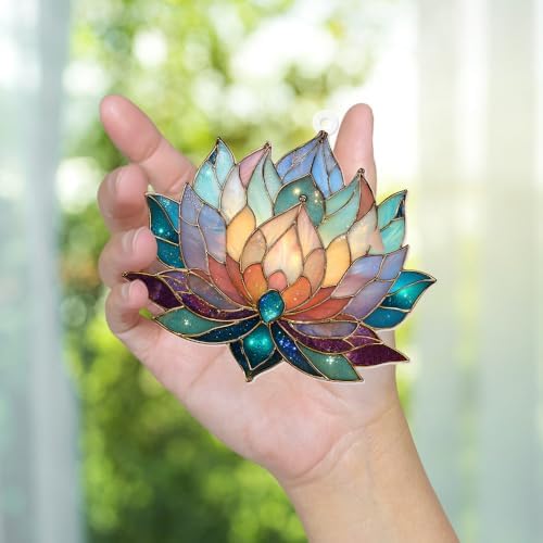 Lotus Stained Glass Acrylic Ornament – Colorful Lotus Flower Suncatcher for Windows, Christmas 2026 Ornament, Holiday & Spiritual Home Décor, Unique Handmade Gift(Sun-24) - Image 5