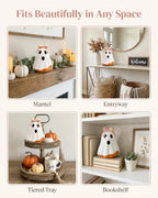GoGnome Halloween Ghost Pumpkin Figurine, Cute Resin Ghost Decoration with Pink Bow for Fall Tabletop Home Decor (White Ghost Pumpkin) - Image 6