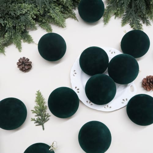 18PCS Green Velvet Christmas Ornaments Set,3.15IN Flocked Ornaments Balls - Image 6