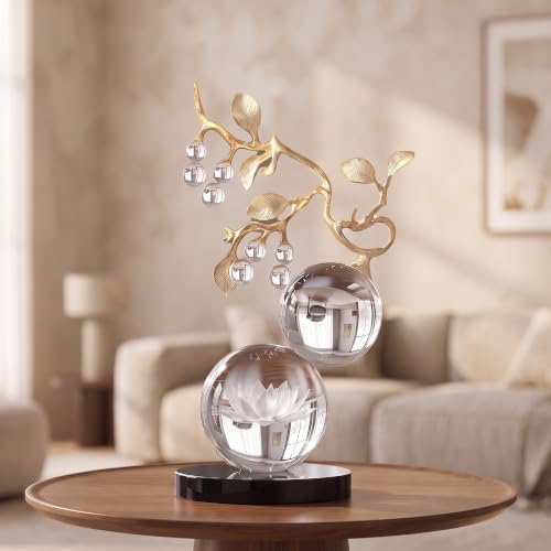 Clear Glass Sculpture, Nature Inspired Decorative Statue with Gold Metal Branch - Minimalist Desk Sculpture Home Decor for Tabletop Living Room Shelf Desk Office - Unique Housewarming Gift by MatauraHomeDecoration