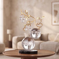 Clear Glass Sculpture, Nature Inspired Decorative Statue with Gold Metal Branch - Minimalist Desk Sculpture Home Decor for Tabletop Living Room Shelf Desk Office - Unique Housewarming Gift by MatauraHomeDecoration