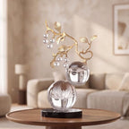 Clear Glass Sculpture, Nature Inspired Decorative Statue with Gold Metal Branch - Minimalist Desk Sculpture Home Decor for Tabletop Living Room Shelf Desk Office - Unique Housewarming Gift by MatauraHomeDecoration