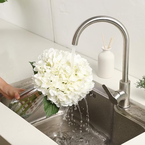 Garvee Artificial White Hydrangea Flowers Arrangement with Vase, 6 PCS Silk Hydrangea Bouquet Centerpiece with Faux Water, Realistic Fake Flowers for Table Centerpiece, Home, Office, Wedding Decor - Image 3