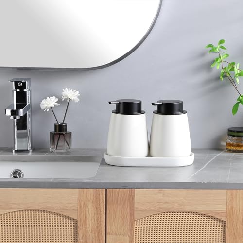 White Round Soap Dispenser Tray - 8'' Ceramic Vanity Tray for Bathroom Decorative, Jewelry Ring Dish, Comestic Holder, Kitchen Sink Countertop Organizer Plate - Image 6