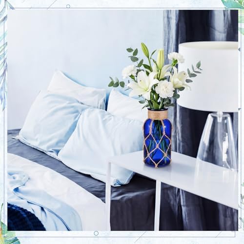 Chuangdi Set of 2 Coastal Glass Flower Vase with Boho Rope, Deep Sea Blue - Image 3