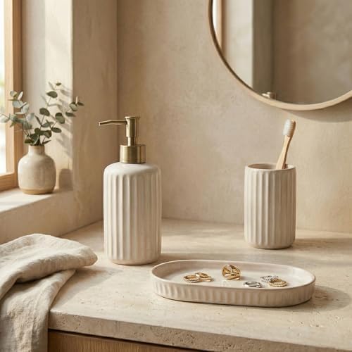 Sand White Oval Ceramic Vanity Tray for Bathroom Counter, Soap Dish - Image 2