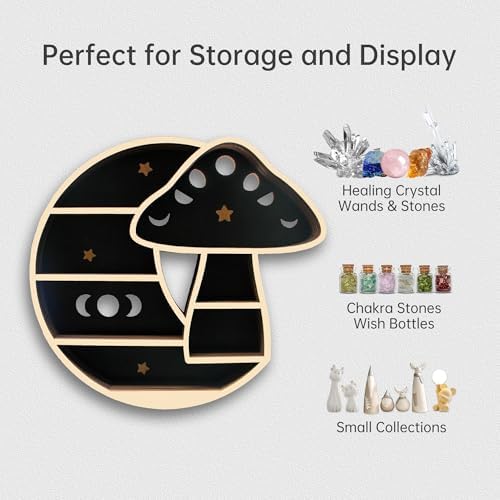 Whimsical Mushroom Decor, Witchy Moon Mushroom Shelf, Floating Wall Shelf - Image 3
