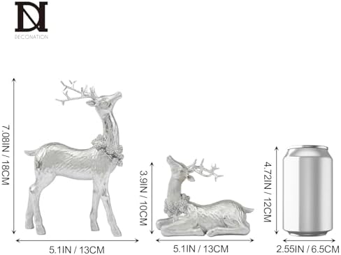 DN DECONATION Christmas Reindeer Figurines, Winter Deer Small Statues Decor - Image 3