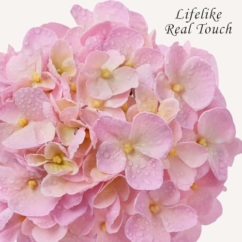 JINWOE Light Pink Real Touch Artificial Hydrangeas, 4PCS 21" Latex Lifelike Hydrangea Artificial Flowers for Decoration, Faux Vintage Silk Fake Flowers for Centerpieces Tables Party Outdoor Home - Image 2