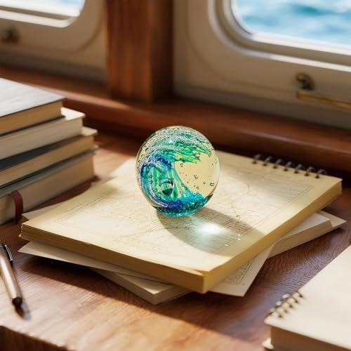 Hand Blown Ocean Wave Glass Ball ：Unique Gift for Beach Lovers，Beach Decorations for Home, Sea Glass Paperweight for Coastal Room Decor, Aquarium & Ocean Themed Decorations - Image 5