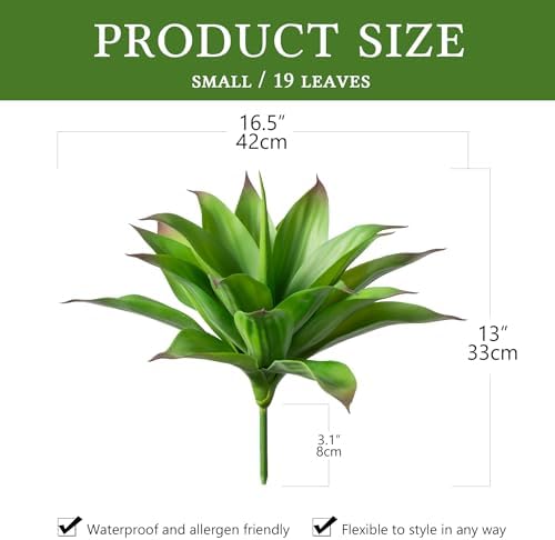 Artificial Agave Faux Agave 16.5In Fake Greenery Outdoor Artificial Plant Fake Plant for Indoor Home Decoration Plastic Plant Outdoor Decoration front porch decor Simulation Plants 2Pack,Green - Image 2