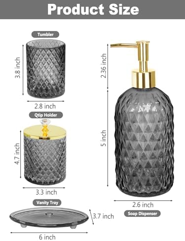 Haturi Glass Bathroom Accessories Set, Smoky Gray Bathroom Set, 4 Pcs - Image 5