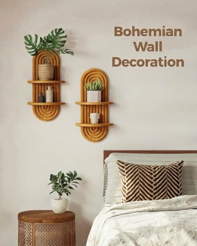 Bamworld Boho Wall Decor Plant Wall Shelf Wood Plant Holder Brown 2PCS - Image 3