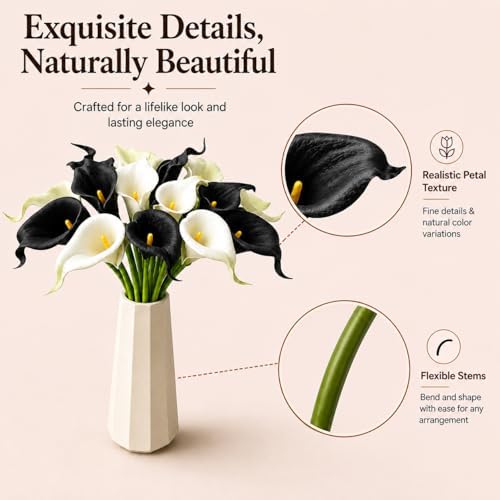 Mandy's 20pcs Black and White Calla Lily Artificial Flowers - Image 4