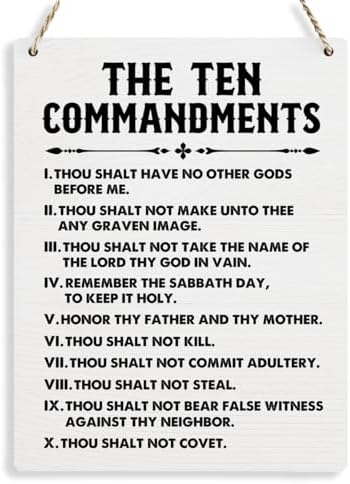 BELLOWDEER Inspirational Signs Gift 10 Commandments Wall Art Christian Bible Verse Wall Art Religious Home Wall Decor 8x10 Inches Scripture Wooden Hanging Sign for Living Room Bedroom Office by BELLOWDEER