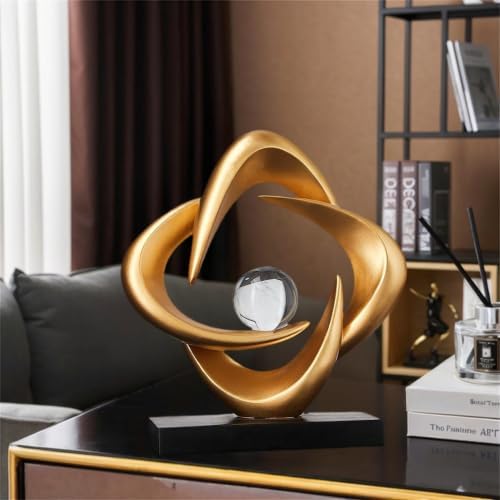 Modern Abstract Art Sculpture Gold Resin Statue with Crystal Ball - Image 5