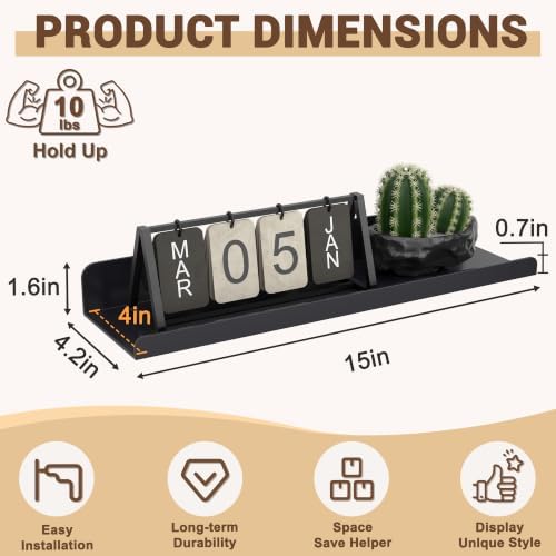 Qukaka 15" Clear Floating Shelves for Wall, 4 Pack Display Ledges-Black - Image 3
