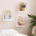 Rattan Wall Shelf Set of 3, 7''White Rattan Shelves with Wicker Decor, Boho Decor Small Floating Shelves for Wall, Arched Shelf for Plant Figurines Display,Mini Shelves for Knick Knack Storage - Image 2