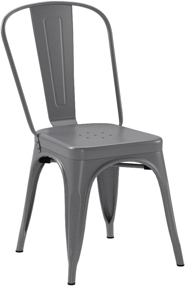 Amazon Basics Metal Dining Chairs, Indoor/Outdoor, 330-Pound Capacity, Dark Gray - Image 6