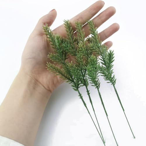TIHOOD 62PCS Artificial Pine Needles Branches Garland-6.7x2.0 Inch Green Plants Pine Needles,Fake Greenery Pine Picks for DIY Garland Wreath Christmas Embellishing and Home Garden Decoration - Image 3