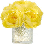 Artificial Peony Silk Flower Centerpieces with LED Light Faux Floral Arrangement in Glass Vase for Home Wedding Table Decoration (Yellow) by GreenHouzz