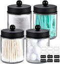 Amolliar Glass Apothecary Jar Qtip Holder Metal Lids 4pc/Black by Amolliar