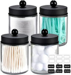 Amolliar Glass Apothecary Jar Qtip Holder Metal Lids 4pc/Black by Amolliar