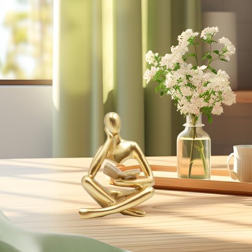 Jinkoozz Gold Reading Women Statue, Thinker Sculptures, Abstract Art Ornament, Modern Aesthetic Figurine Decoration, Suitable for Home Living Room Bedroom Office Shelf Table Desk Bookshelf Decor - Image 4