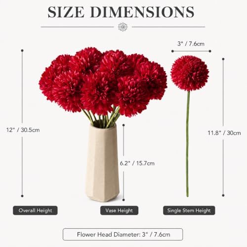 Mandy's 12pcs Artificial Red Ball Chrysanthemum Flowers - Image 3