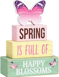 Spring Decoration Wooden Tiered Tray Decor – Butterfly Spring Stacked Block Sign with Floral Accents – Farmhouse Tabletop Spring Decor for Shelf Mantel Seasonal Home Display by Unknown