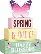 Spring Decoration Wooden Tiered Tray Decor – Butterfly Spring Stacked Block Sign with Floral Accents – Farmhouse Tabletop Spring Decor for Shelf Mantel Seasonal Home Display by Unknown