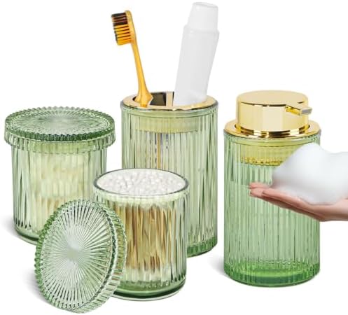 4pcs Green Glass Bathroom Accessories Set by TonxusBathroomAccessories