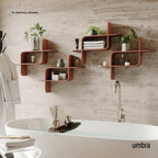 Umbra Montage Floating Wall Shelf, Wood Wall Mount Display Case, Walnut - Image 2