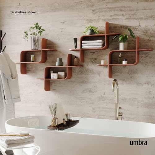 Umbra Montage Floating Wall Shelf, Wood Wall Mount Display Case, Walnut - Image 2