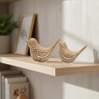 Small Ceramic Birds Statues for Home Decor, Boho Style, Wood-Look, 2PCS - Image 2
