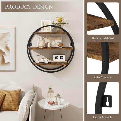 Circle Shelf Wall Decor, 3 Tier Decorative Round Wall Shelf - Image 5