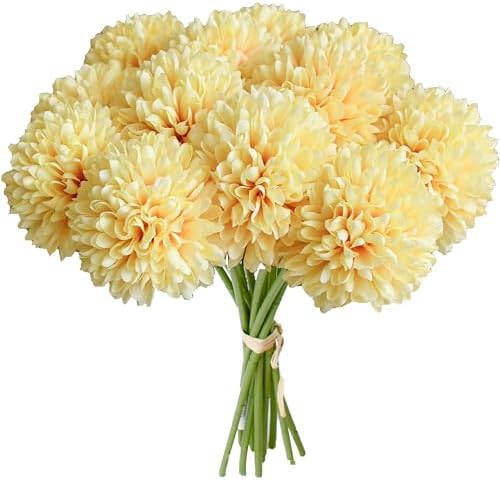 Mandy's 12pcs Artificial Yellow Ball Chrysanthemum Flowers by Mandys