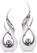2 PCS White Silver Ceramic Statues For Home Decor Accents, Modern Abstract Art Sculptures, Elegant Tabletop Decorative Objects For Dining Room, Entryway, Tv Stand, Mantel, Coffee Table Centerpieces by LINYTHER