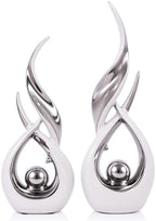 2 PCS White Silver Ceramic Statues For Home Decor Accents, Modern Abstract Art Sculptures, Elegant Tabletop Decorative Objects For Dining Room, Entryway, Tv Stand, Mantel, Coffee Table Centerpieces by LINYTHER