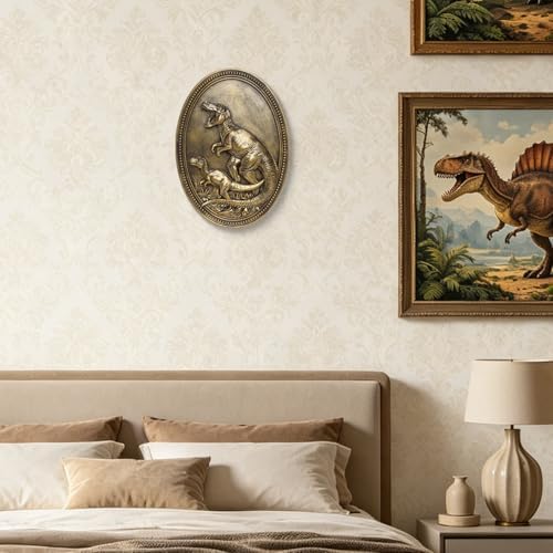 Vintage Dinosaur Wall Sculpture,Antique Wall Decor,Retro Art Dinosaur Sculpture,Hand Painted Wall Decoration with Embossed Mom and Baby Dragon Design,Vintage Wall Decor for Living Room Bedroom Dining Room Hallway,Housewarming Gift - Image 4