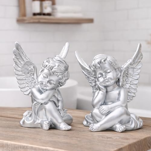 OwMell Set of 2 Cherub Angels Resin Statue Figurine, Indoor Home Decoration by OwMell