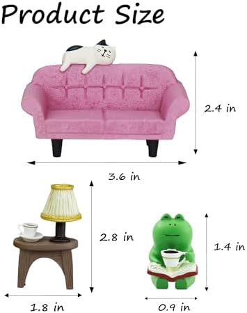 Mevodeata Cute Mini Frog Figurine with Small Sofa and Lamp Table Resin Figure for Office Home Decor for Frog Lovers (Pink Sofa) - Image 2