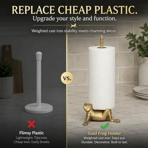 WallCharmers Gold Frog Paper Towel Holder & Metal Toilet Paper Holder Stand - Image 6