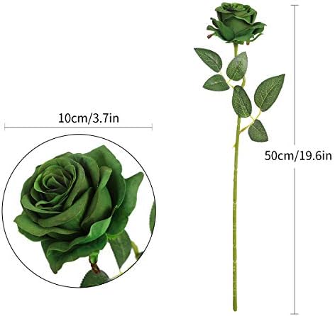 10pcs Dark Green Roses Artificial Flowers, Realistic Faux Rose with Stem - Image 4